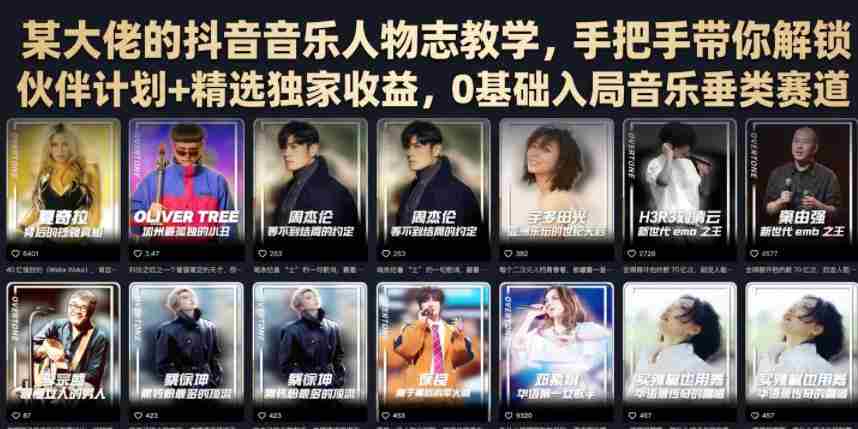 某大佬的抖音音乐人物志教学，手把手带你解锁伙伴计划+精选独家收益，0基础入局音乐垂类赛道-晓懂云创