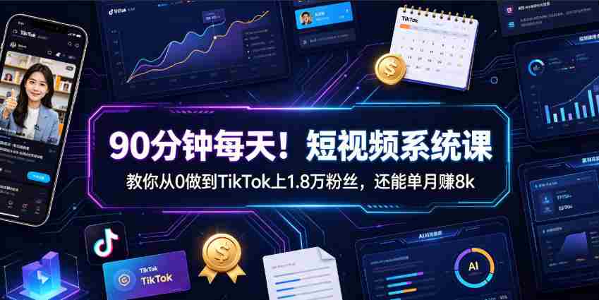 90分钟每天!短视频系统课教你从0做到TikTok上1.8万粉丝,还能单月賺8k【原创双语字幕】-晓懂云创