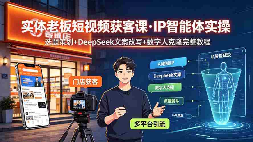 (19260期)实体老板短视频获客课·IP智能体实操|选题策划+DeepSeek文案改写+数字人克隆完整教程-晓懂云创