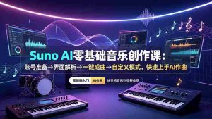 (19264期)Suno AI零基础音乐创作课:账号准备→界面解析→一键成曲→自定义模式,快速上手AI作曲-晓懂云创