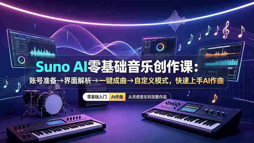 （19264期）Suno AI零基础音乐创作课：账号准备→界面解析→一键成曲→自定义模式，快速上手AI作曲-晓懂云创