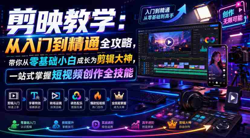 剪映教学：从入门到精通全攻略，带你从零基础小白成长为剪辑大神，一站式掌握短视频创作全技能-晓懂云创