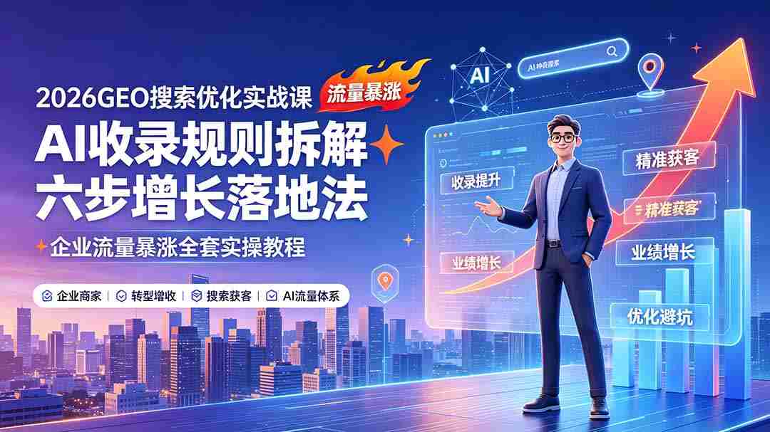 (19333期)2026GEO搜索优化实战课:AI收录规则拆解|六步增长落地法|企业流量暴涨全套实操教程-晓懂云创