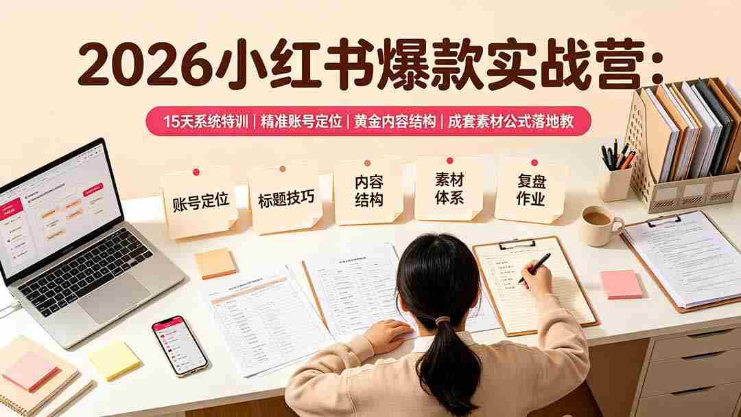 (19332期)2026小红书爆款实战营:15天系统特训|精准账号定位|黄金内容结构|成套素材公式落地教程-晓懂云创