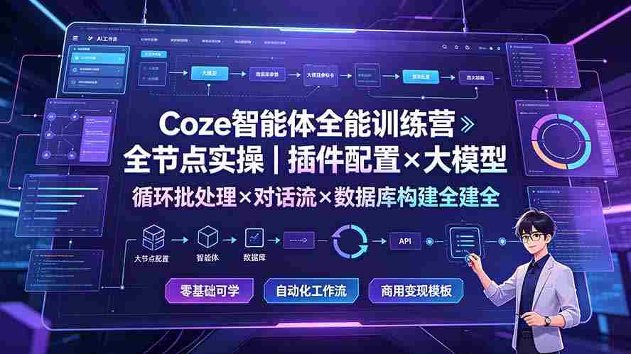 (19324期)Coze智能体全能训练营:全节点实操|插件配置×大模型×循环批处理×对话流×数据库构建全教学-晓懂云创