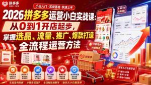 2026拼多多运营小白实战课:从0到1开店起步,掌握选品、流量、推广、爆款打造全流程运营方法-晓懂云创