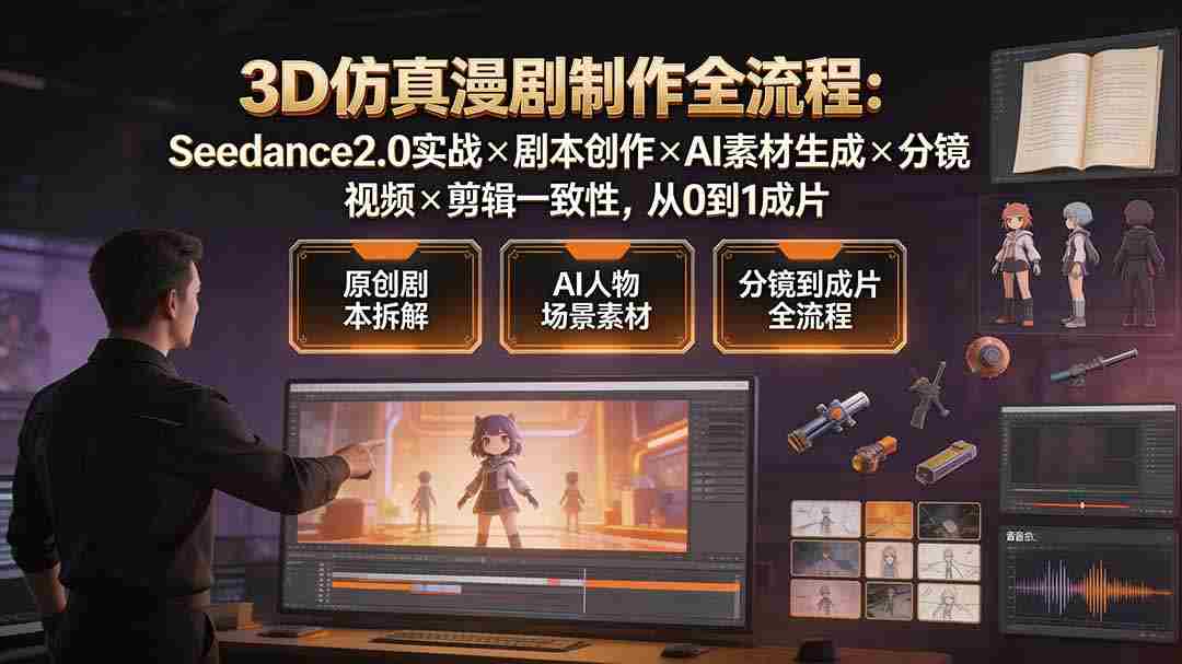 (19341期)3D仿真漫剧制作全流程:Seedance2.0实战×剧本创作×AI素材生成×分镜视频×剪辑一致性,从0到1成片-晓懂云创