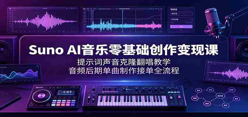 Suno AI音乐零基础创作变现课:提示词声音克隆翻唱教学,音频后期单曲制作接单全流程-晓懂云创