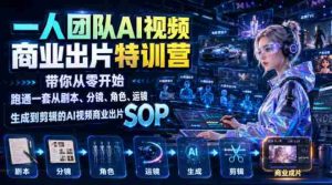 一人团队AI视频商业出片实战课:带你从零开始跑通一套从剧本、分镜、角色、运镜、生成到剪辑的AI视频商业出片SOP-晓懂云创