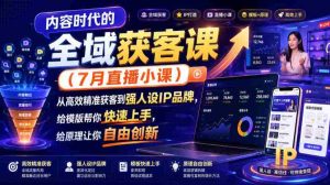 内容时代的全域获客课(7月直播小课),从高效精准获客到强人设IP品牌,给模版帮你快速上手,给原理让你自由创新-晓懂云创