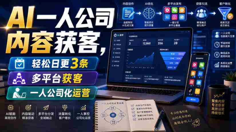AI一人公司内容获客,轻松日更3条,多平台获客,一人公司化运营(更新)-晓懂云创