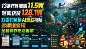 13条作品涨粉11.5W,轻松获赞128.1W,戏耍钓鱼佬AI爆款视频,多渠道变现,全套制作思路拆解-晓懂云创