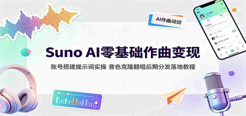 Suno AI零基础作曲变现:账号搭建提示词实操,音色克隆翻唱后期分发落地教程-晓懂云创