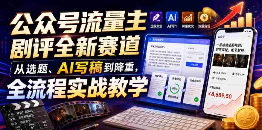 公众号流量主剧评全新赛道,从选题、AI写稿到降重,全流程实战教学-晓懂云创