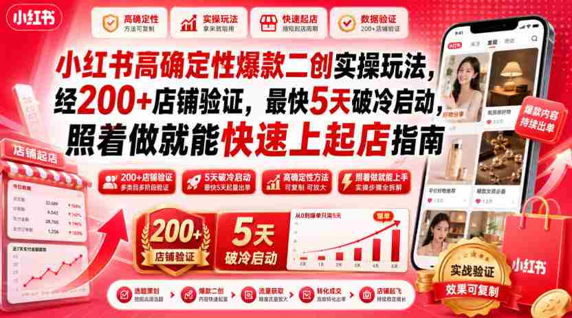 小红书高确定性爆款二创实操玩法,经200+店铺验证,最快5天破冷启动,照着做就能快速上起店指南-晓懂云创