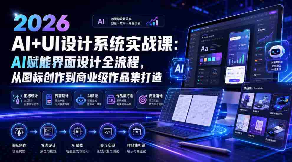 2026 AI+UI设计系统实战课:AI赋能界面设计全流程,从图标创作到商业级作品集打造-晓懂云创