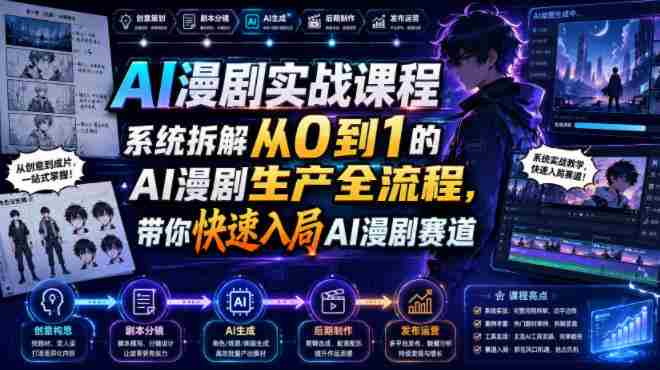 AI漫剧实战课程,系统拆解从0到1的AI漫剧生产全流程,带你快速入局AI漫剧赛道-晓懂云创