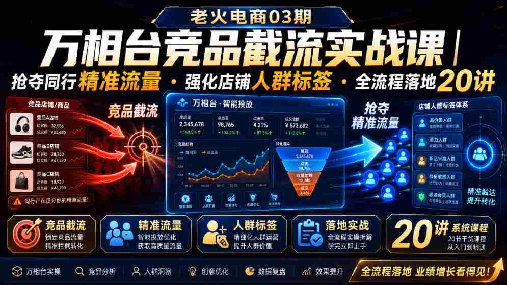 老火电商03期・万相台竞品截流实战课|抢夺同行精准流量・强化店铺人群标签・全流程落地20讲-晓懂云创
