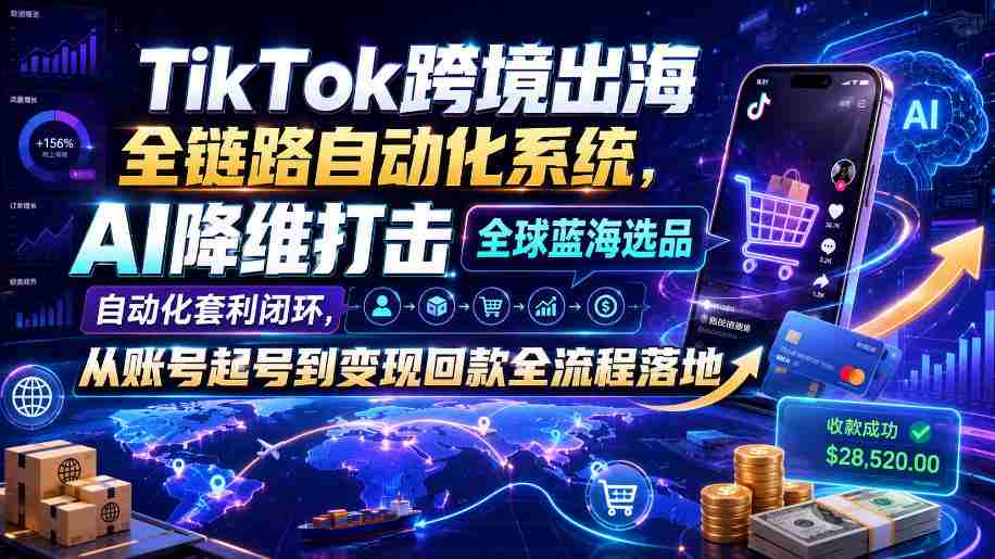TikTok跨境出海全链路自动化系统,AI降维打击全球蓝海选品自动化套利闭环,从账号起号到变现回款全流程落地(2026年7月)-晓懂云创