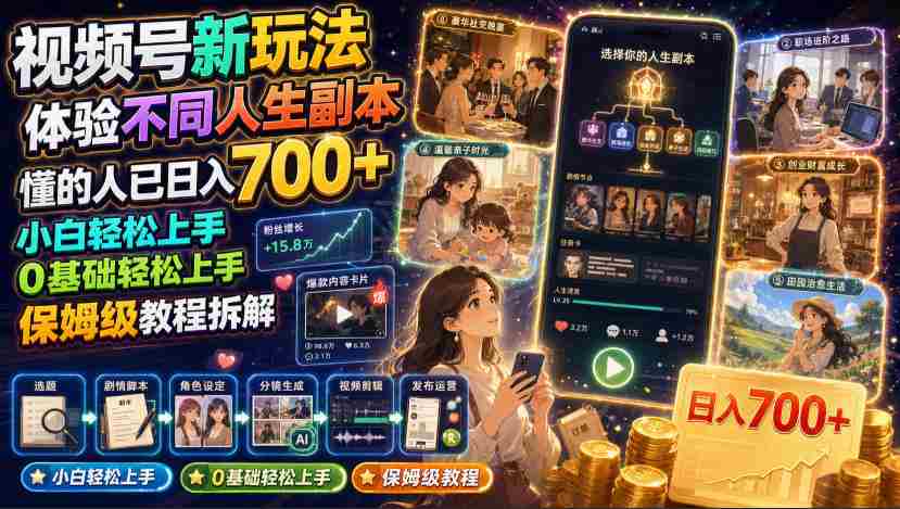 视频号新玩法体验不同人生副本,懂的人已日入700+,小白轻松上手,0基础轻松上手,保姆级教程拆解-晓懂云创