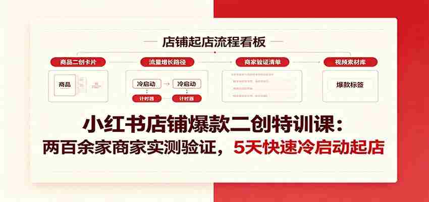 小红书店铺爆款二创特训课：两百余家商家实测验证，5天快速冷启动起店-晓懂云创