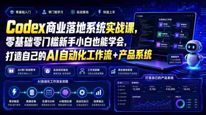 Codex商业落地系统实战课,零基础零门槛新手小白也能学会,打造自己的AI自动化工作流+产品系统-晓懂云创