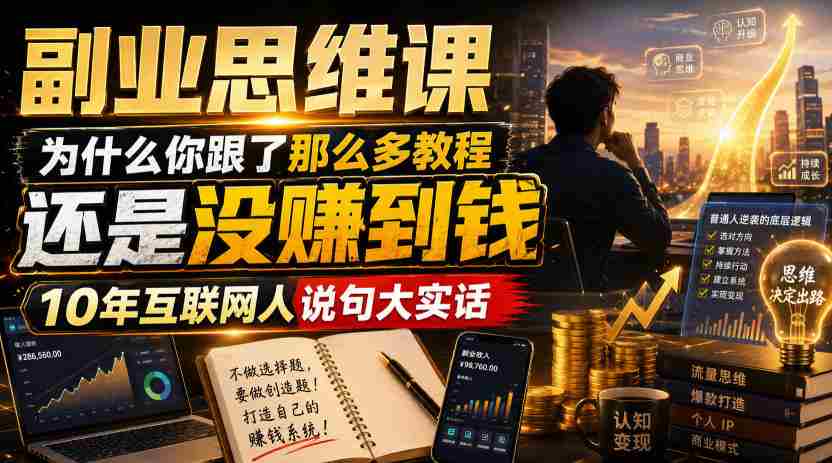 副业思维课,为什么你跟了那么多教程,还是没赚到钱,10年互联网人说句大实话【揭秘】-晓懂云创