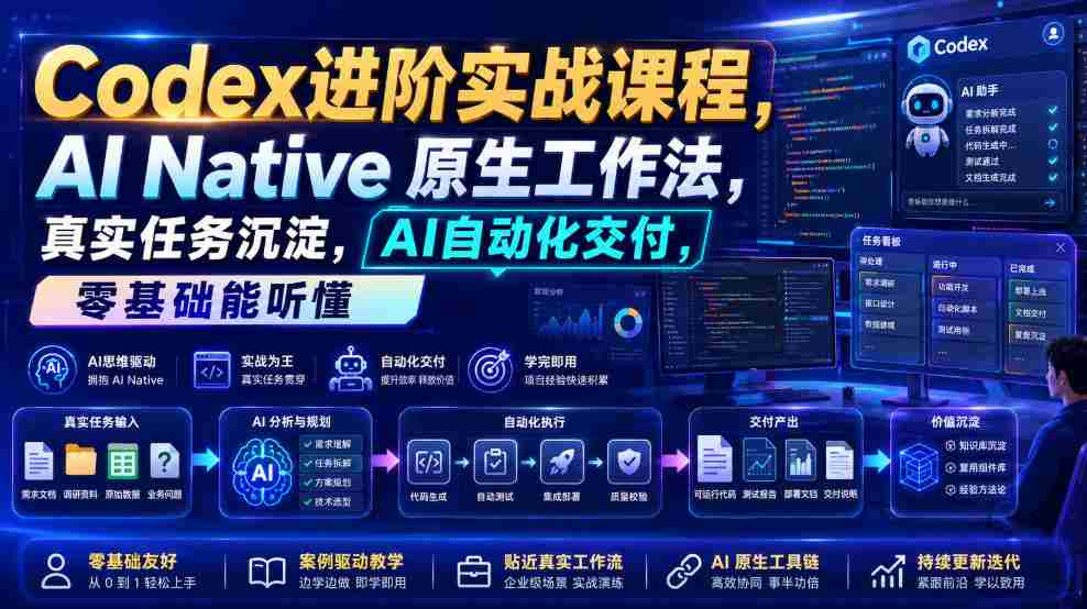 Codex进阶实战课|AI Native原生工作法,22节真实任务落地,从配置到AI自动化交付全链路教程-晓懂云创