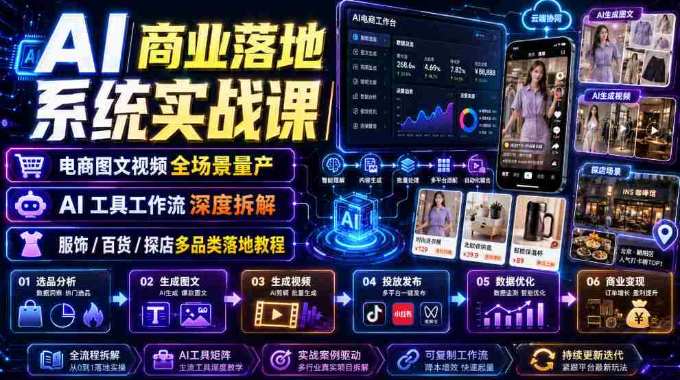 AI商业落地系统实战课|电商图文视频全场景量产・AI工具工作流深度拆解・服饰/百货/探店多品类落地教程-晓懂云创