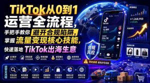 TikTok从0到1运营全流程,手把手教你避开合规陷阱,掌握流量变现核心技能,快速落地TikTok出海生意(更新7月)-晓懂云创