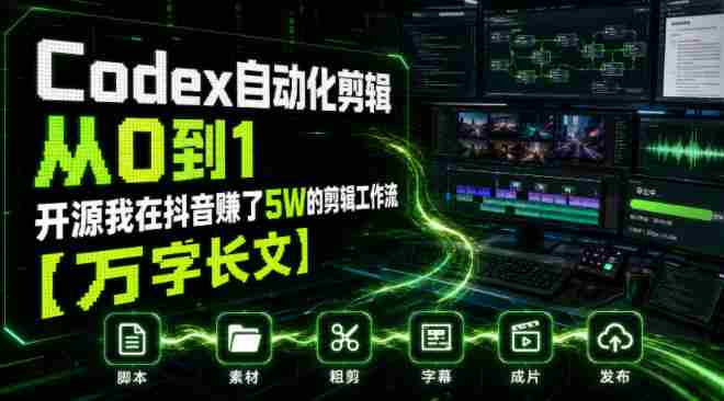 Codex自动化剪辑从0到1,开源我在抖音賺了5W的剪辑工作流【万字长文】-晓懂云创