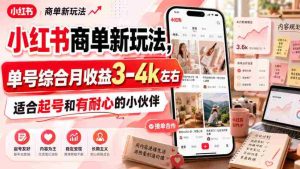小红书商单新玩法,单号综合月收益3-4k左右,适合起号和有耐心的小伙伴-晓懂云创