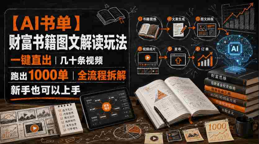 【AI书单】财富书籍图文解读玩法,一键直出,几十条视频,跑出1000单,全流程拆解,新手也可以上手-晓懂云创