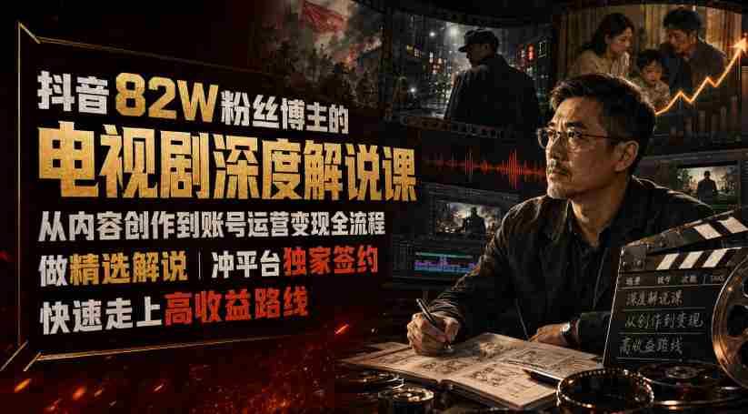 抖音82W粉丝博主的电视剧深度解说课,从内容创作到账号运营变现全流程,做精选解说,冲平台独家签约,快速走上高收益路线-晓懂云创