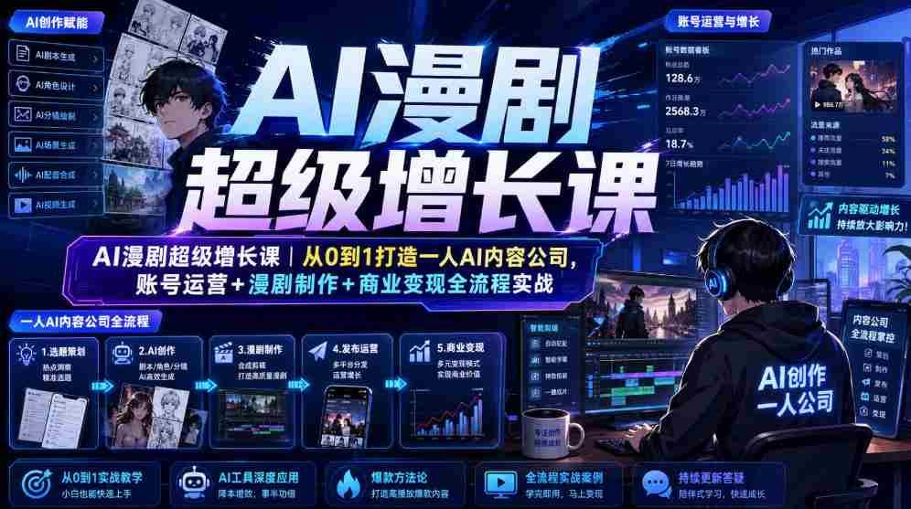 AI漫剧超级增长课|从0到1打造一人AI内容公司,账号运营+漫剧制作+商业变现全流程实战-晓懂云创