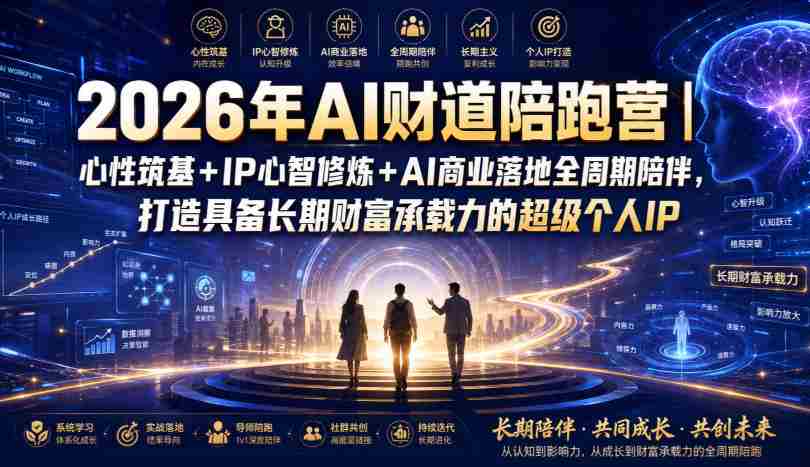 2026年AI财道陪跑营|心性筑基+IP心智修炼+AI商业落地全周期陪伴,打造具备长期财富承载力的超级个人IP-晓懂云创