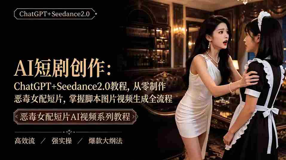 AI短剧从零创作实战课|ChatGPT脚本撰写+Seedance2.0视频生成,恶毒女配短剧全流程教程-晓懂云创