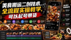 美食搬运二创技术,全流程实操教学,可以起号带货-晓懂云创