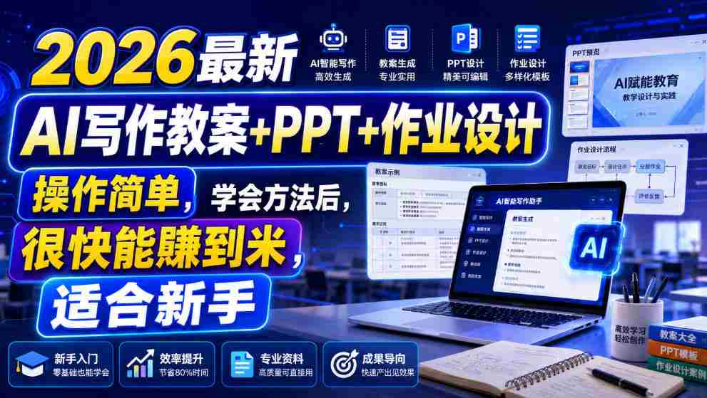 2026最新AI写作教案+PPT+作业设计,操作简单,学会方法后,很快能賺到米,适合新手-晓懂云创