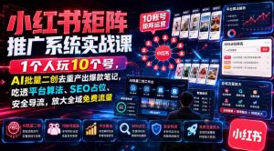 小红书矩阵推广系统实战课|1个人玩10个号,AI批量二创去重产出爆款笔记,吃透平台算法、SEO占位、安全导流,放大全域免费流量-晓懂云创