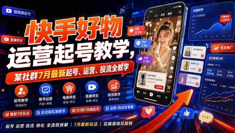 快手好物运营起号教学,某社群7月最新起号、运营、投流全教学-晓懂云创