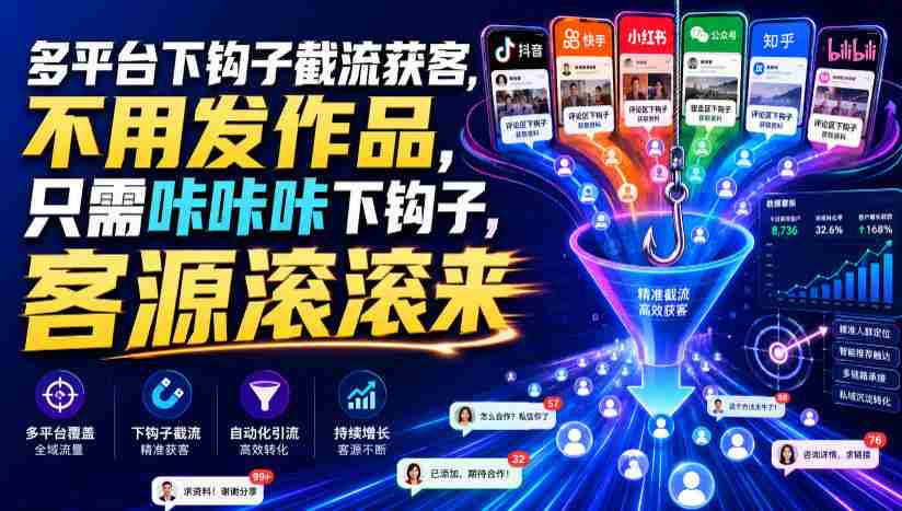 多平台下钩子截流获客,不用发作品,只需咔咔咔下钩子,客源滚滚来-晓懂云创