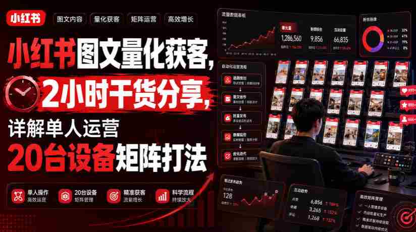小红书图文量化获客,2小时干货分享,详解单人运营20台设备矩阵打法-晓懂云创