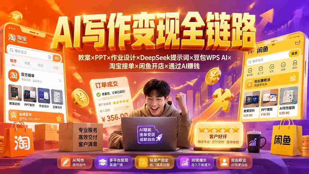 (19561期)2026AI写作变现全链路:教案×PPT×作业设计×DeepSeek提示词×豆包WPS AI×淘宝接单×闲鱼开店×通过AI賺钱-晓懂云创
