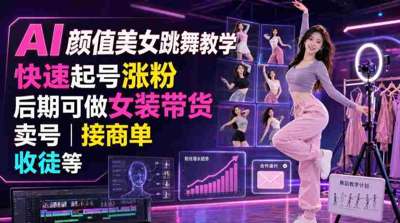 AI颜值美女跳舞教学,快速起号涨粉,后期可做女装带货,卖号,接商单,收徒等-晓懂云创