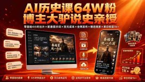 （19557期）AI历史课64W粉博主大驴说史亲授：零基础4小时出片×配套提示词×百元成本×全网发布×精选独家×单日收益1k+-晓懂云创