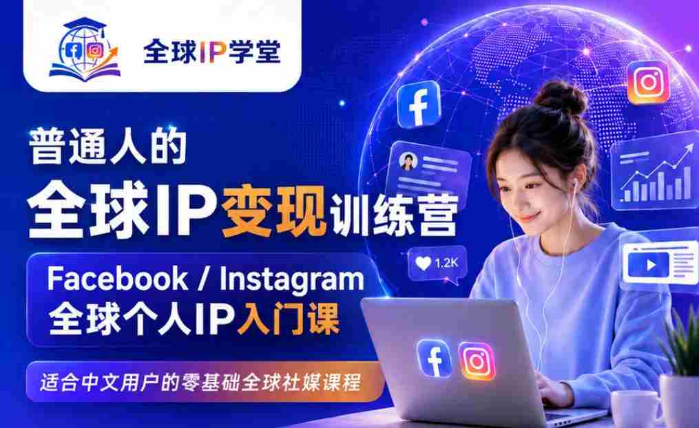 普通人的全球IP变现训练营,Facebook/Instagram全球个人IP入门课,零基础全球社媒课程-晓懂云创