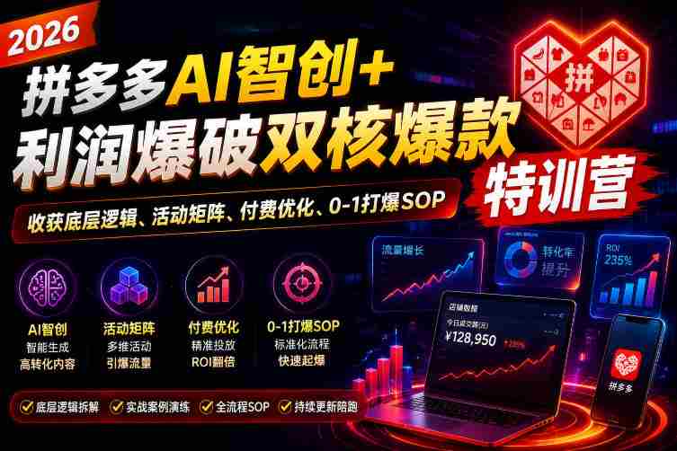2026拼多多AI智创+利润爆破双核爆款特训营,收获底层逻辑、活动矩阵、付费优化、0-1打爆SOP(更新0727)-晓懂云创