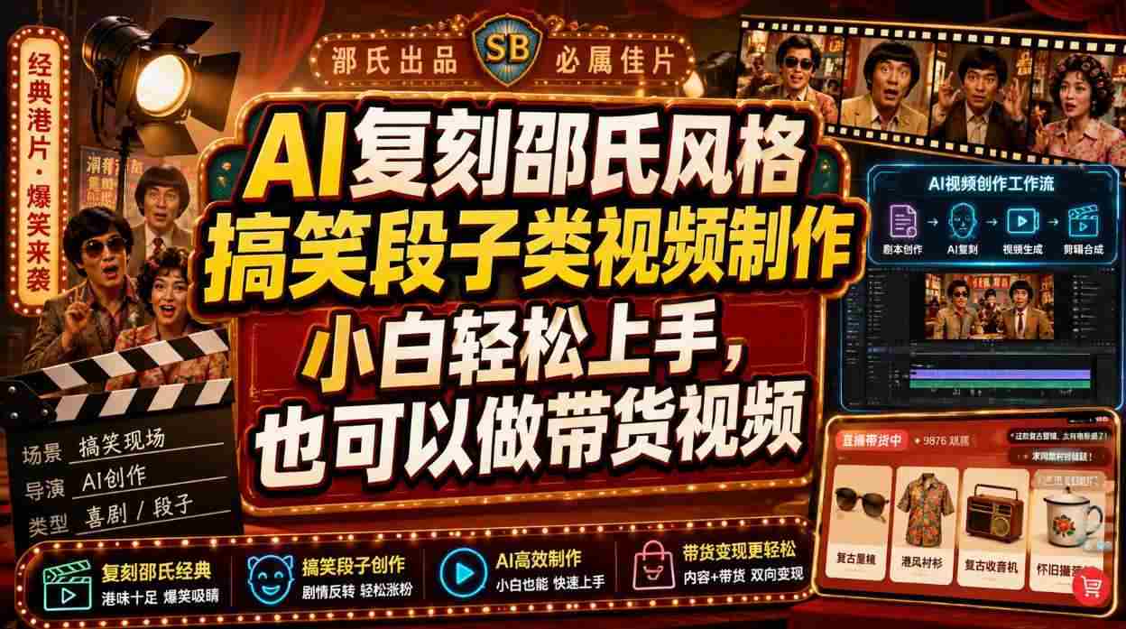 AI复刻邵氏风格搞笑段子类视频制作,小白轻松上手,也可以做带货视频-晓懂云创