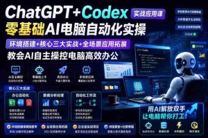 ChatGPT+Codex实战应用课|零基础AI电脑自动化实操,环境搭建+核心三大实战+全场景应用拓展,教会AI自主操控电脑高效办公-晓懂云创